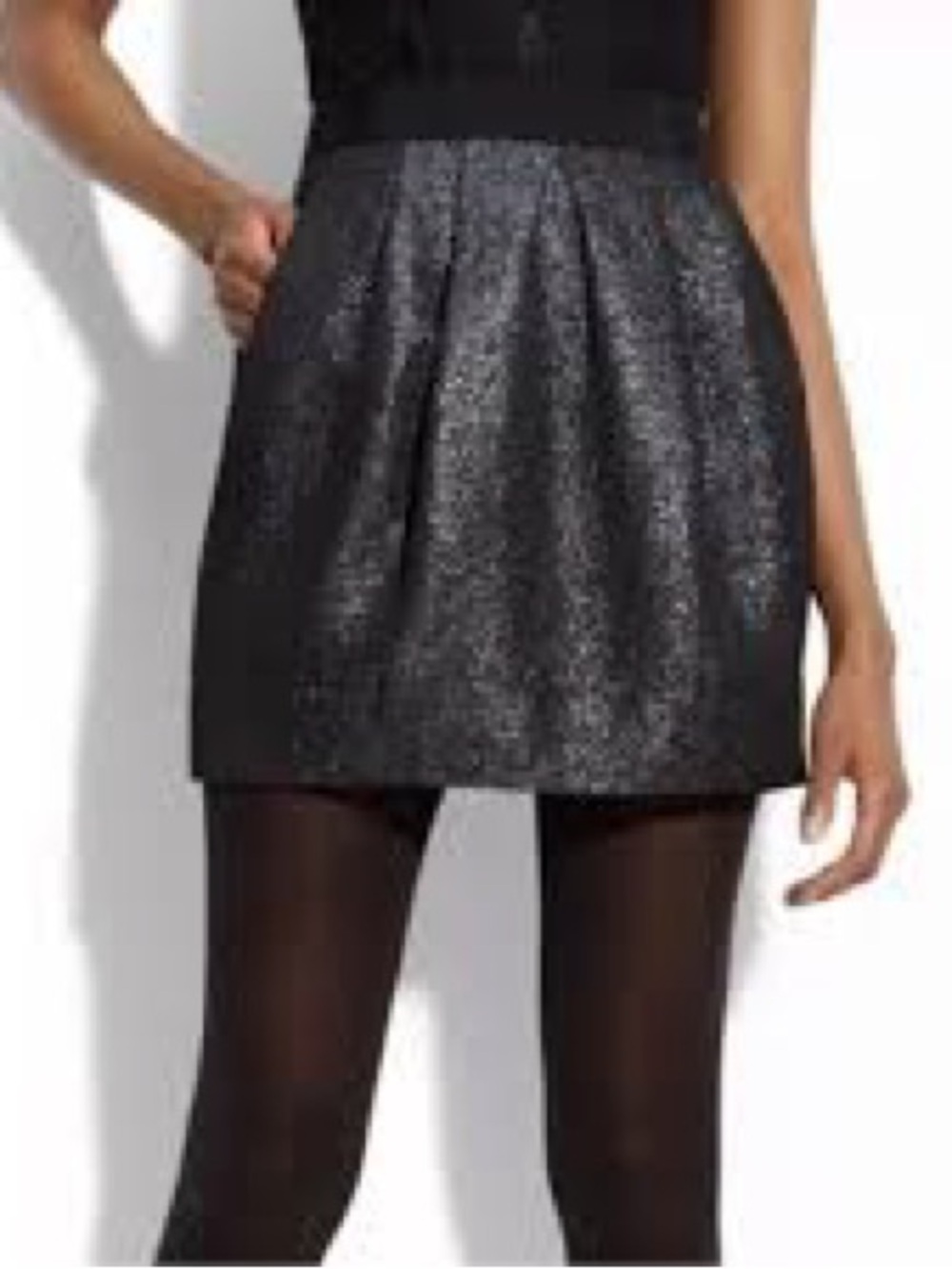 leifsdottir Metallic Black Pleated Mini Skirt Dress